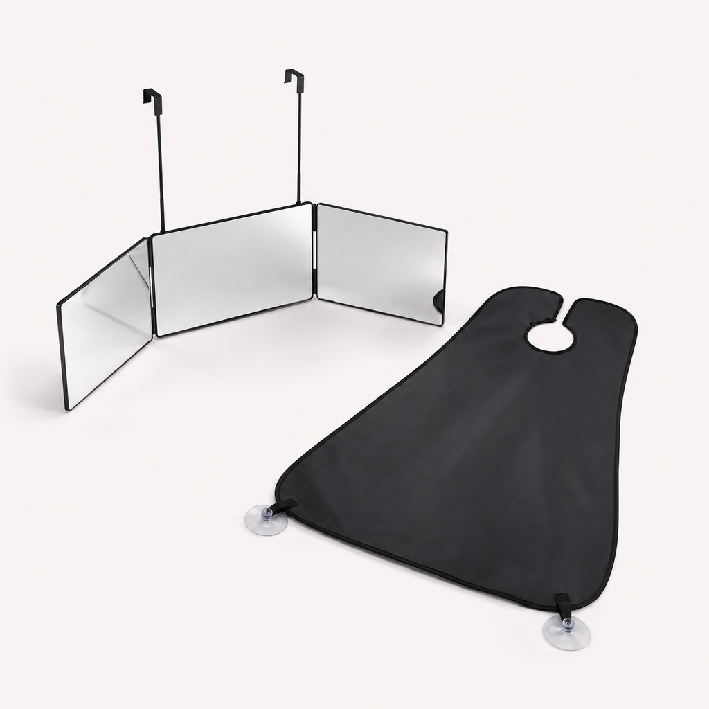 Kit de barbería espejo 3 vías 360 + capa captadora de pelos