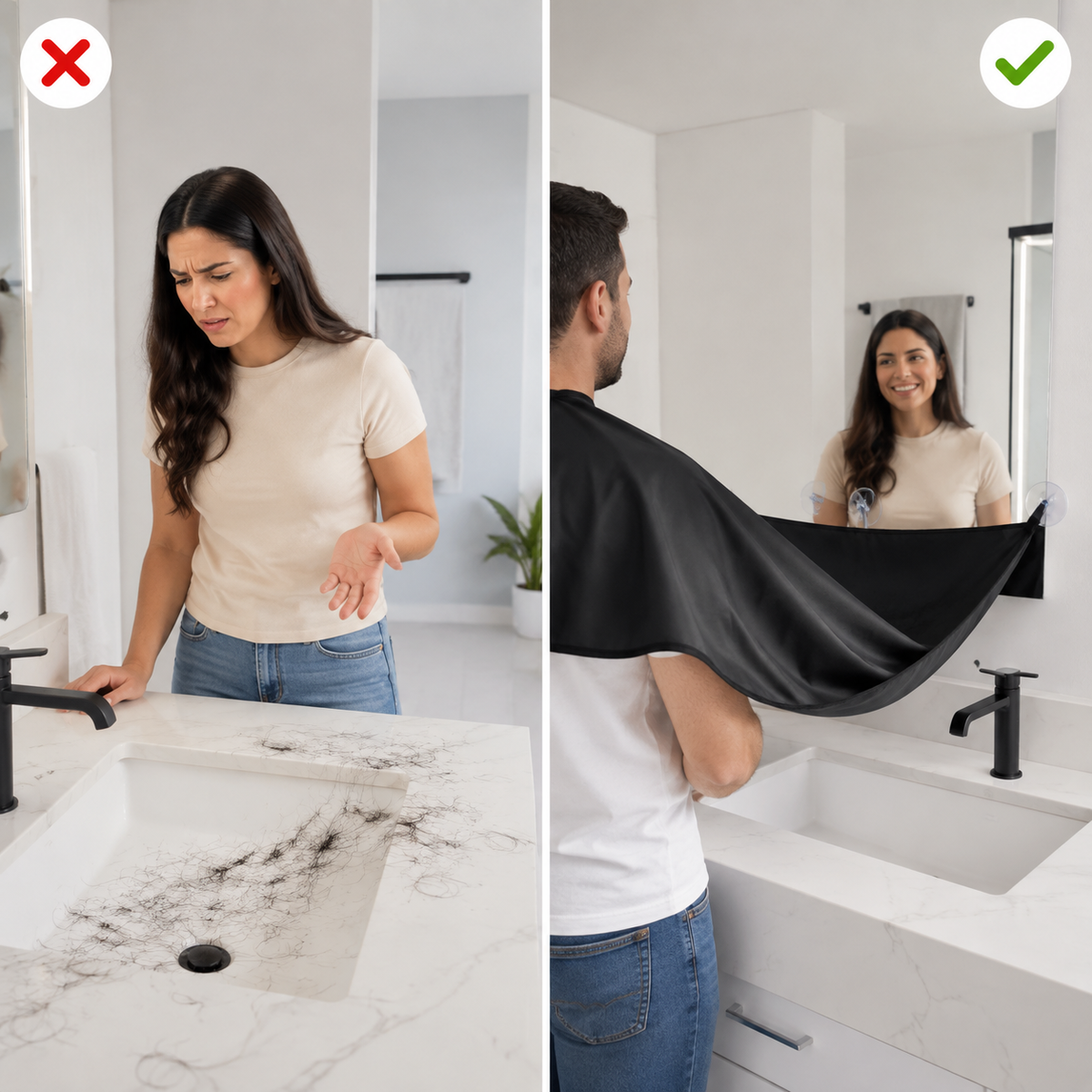 Kit de barbería espejo 3 vías 360 + capa captadora de pelos