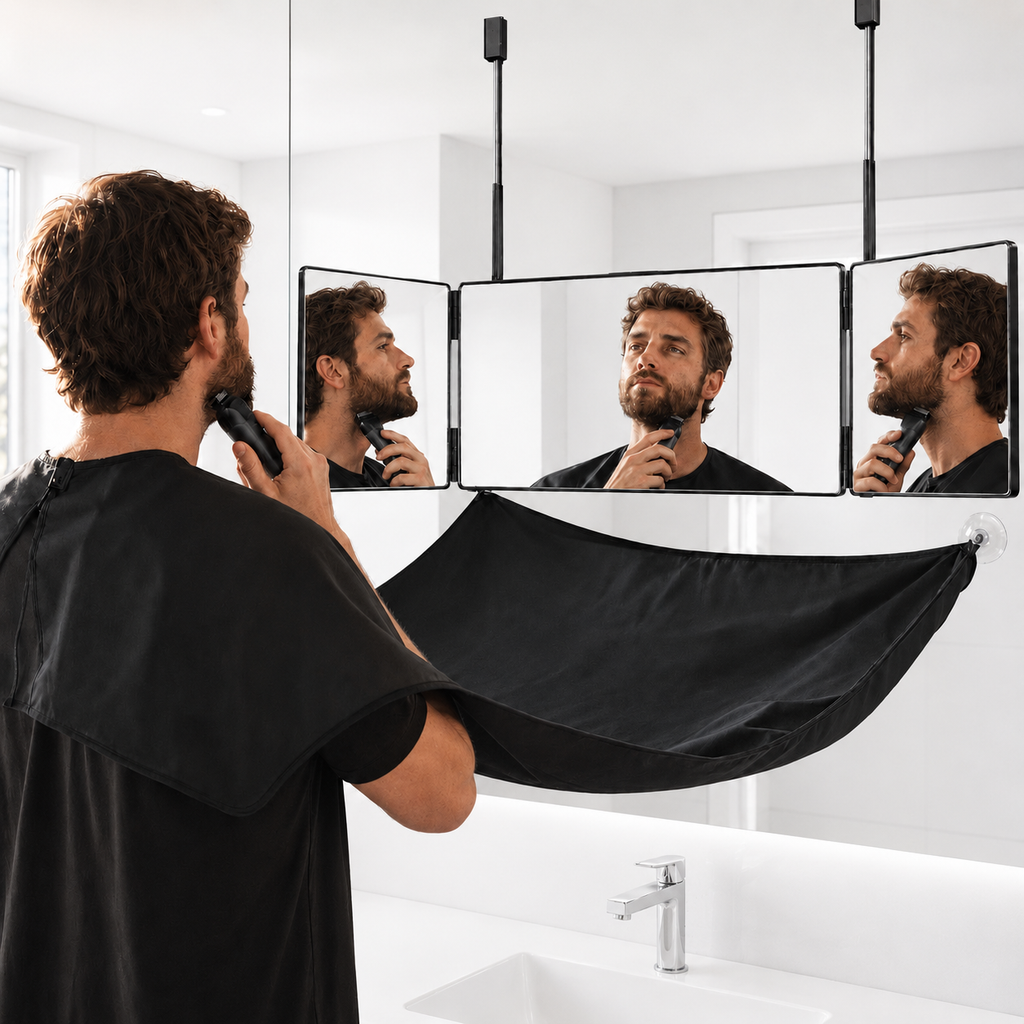 Kit de barbería espejo 3 vías 360 + capa captadora de pelos